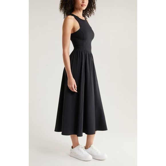 Zella Women's Black Effortless Cutout Back Hybrid Midi Dress XXL NWOT - Picture 4 of 14